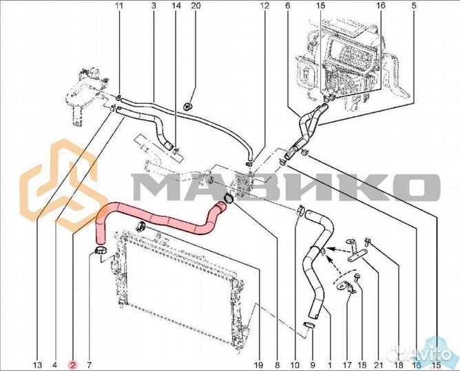 Патрубок системы охлаждения (верхний) для Ларгус