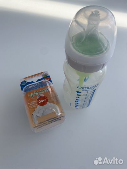 Соска 0+ для бутылки Dr Browns +бутылка в подарок