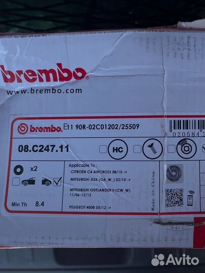 Тормозные диски brembo 08.C247.11