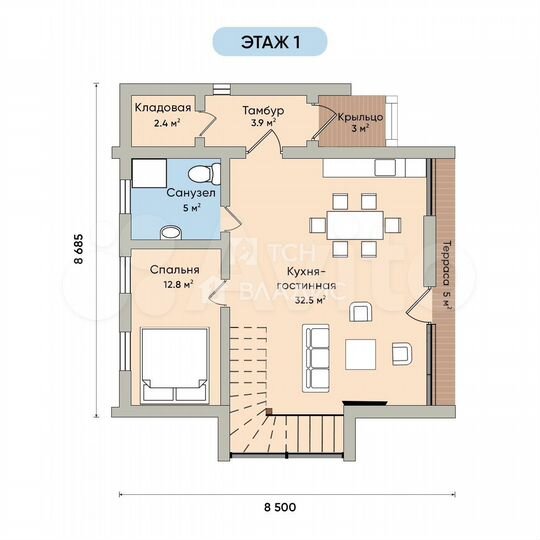 Дом 135 м² на участке 7 сот.