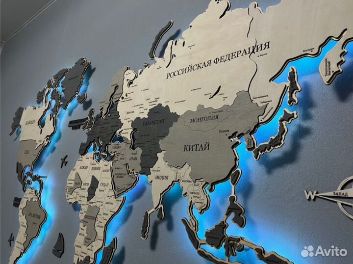 Интерьерная карта мира на стену