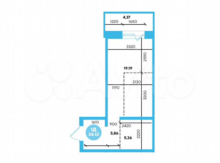 1-к. квартира, 34,1 м², 2/13 эт.