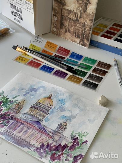 Картина-открытка акварелью Петербург