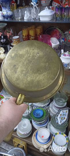 Старинный латунный таз для варки варенья