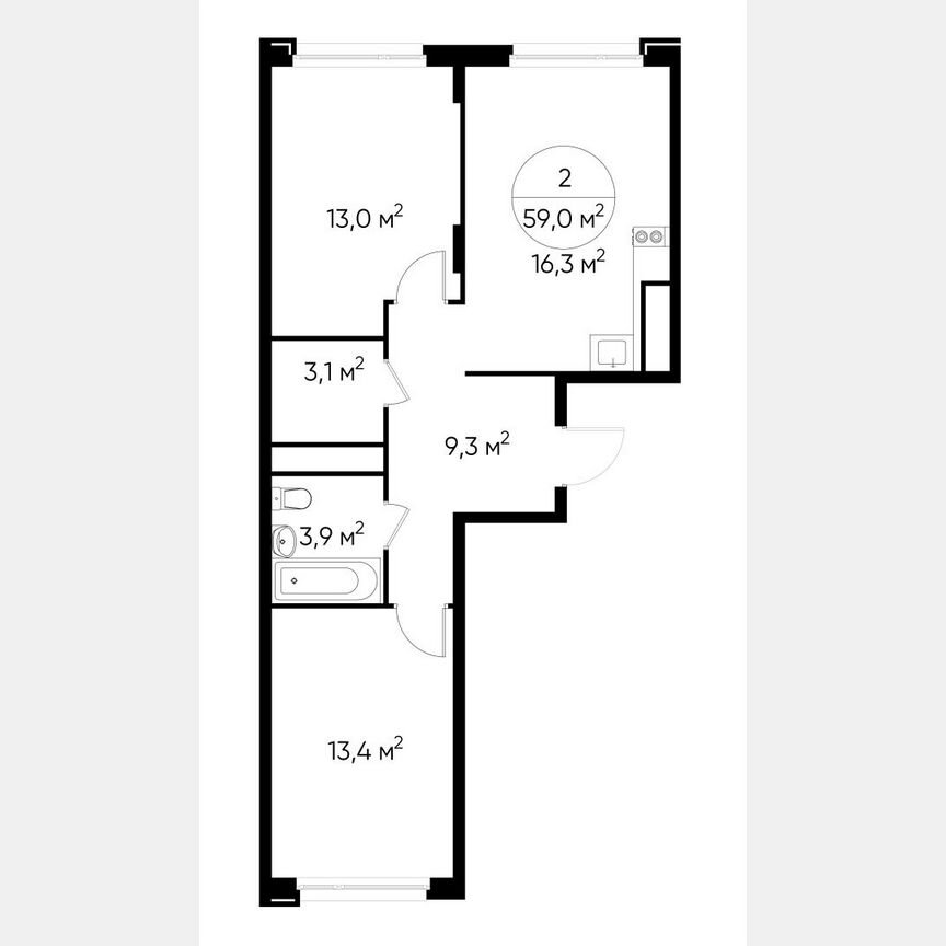 2-к. квартира, 59 м², 3/17 эт.