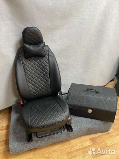 Чехлы Лада Веста экокожа ромб чёрный