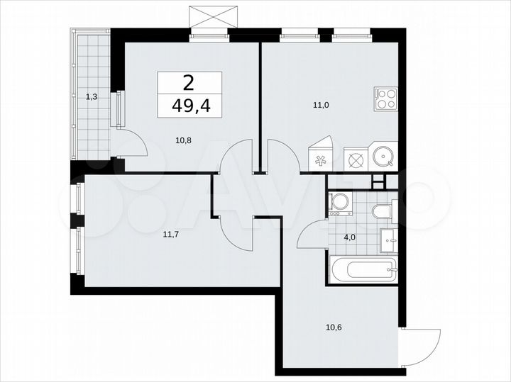 2-к. квартира, 49,4 м², 13/18 эт.