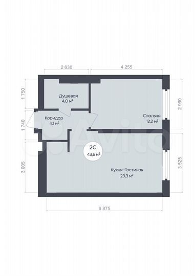 2-к. квартира, 43,6 м², 13/25 эт.