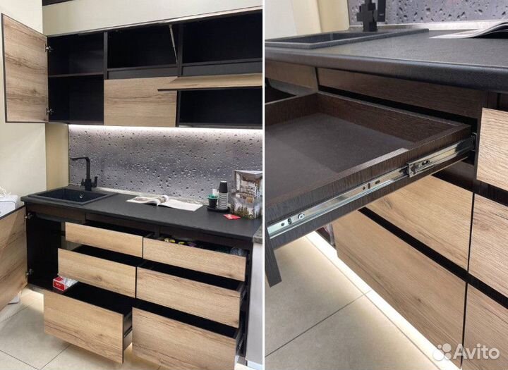 Кухня Лофт 2 метра с цельной столешницей. Готовая в налиии