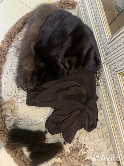 Шапка норковая темно коричневая женская