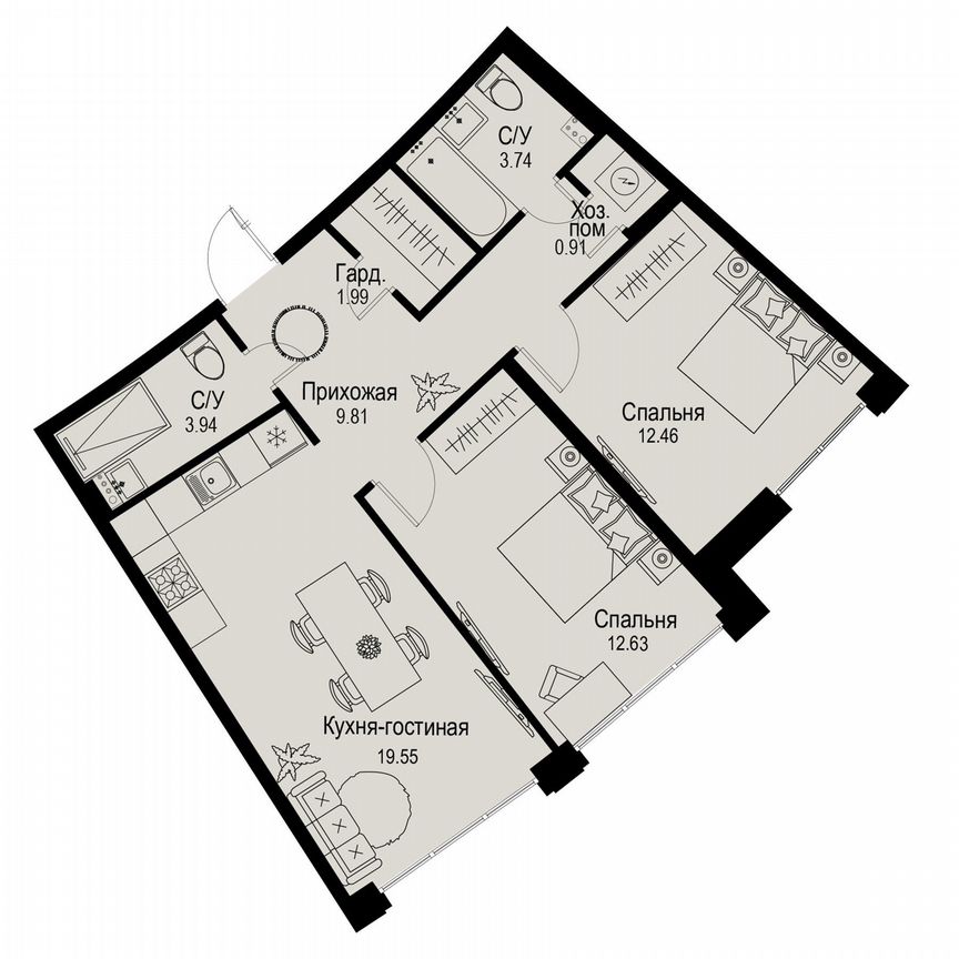 2-к. квартира, 65 м², 2/6 эт.