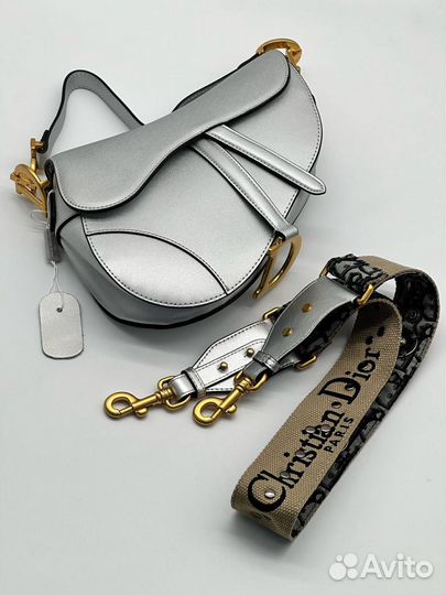 Новая женская сумка CD Saddle металлик