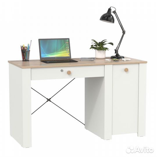 Стол письменный Моби Джастин 12.154 цвет белый шагрень/дуб белый эксклюзив