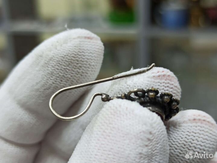 Советские Серьги Мельхиор Красные Камни Стёкла