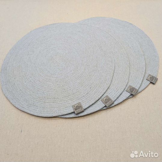 Салфетки (плейсматы), круглые, серо-голубые