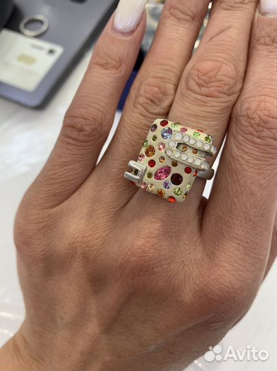 Серебряное кольцо с цветными фианитами