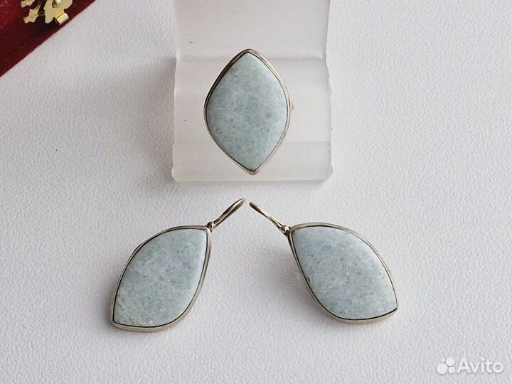 Серьги и Кольцо Амазонит Винтаж