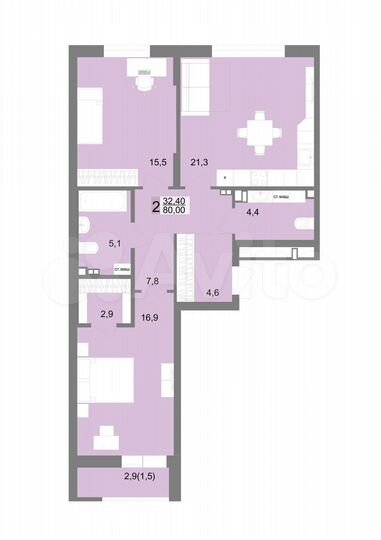 2-к. квартира, 79,8 м², 8/17 эт.