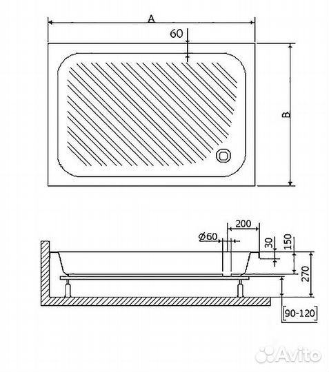 Душевой поддон акрил RGW Acrylic B/CL-S 120х80х27