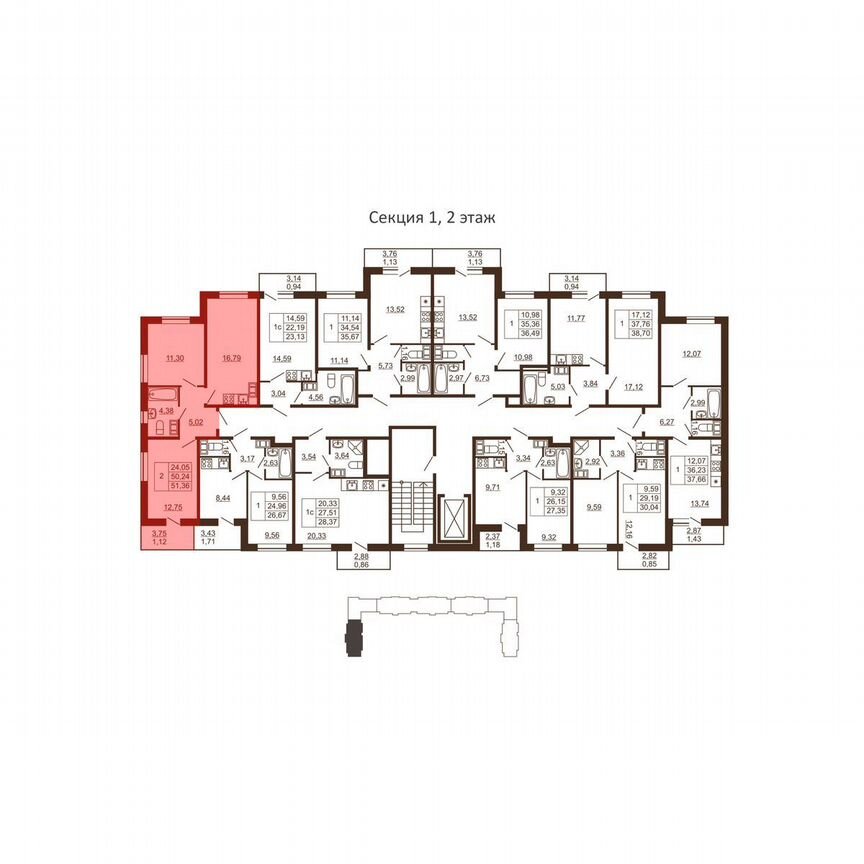 2-к. квартира, 51,4 м², 2/6 эт.