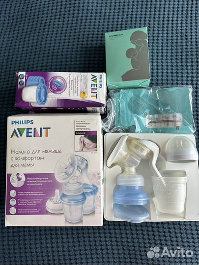 Молокоотсос avent ручной + пакеты для молока