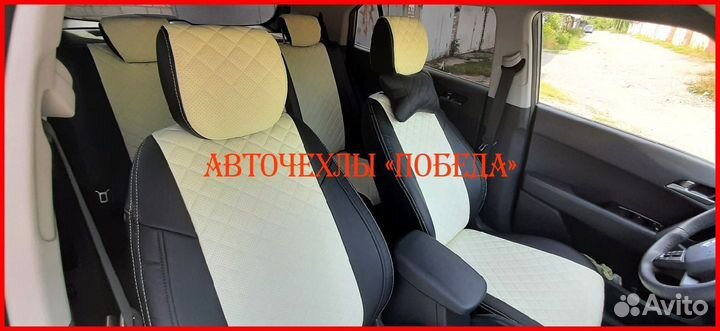 Чехлы Hyundai Creta 2 из экокожи чёрно-белые Ромб
