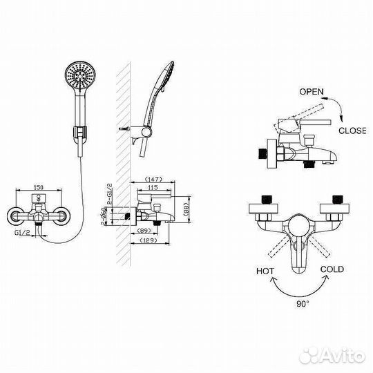 Смеситель для ванны Bravat f6332366cp-01-rus Хром