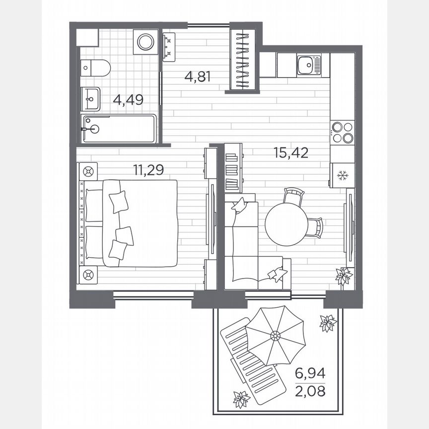 1-к. квартира, 38,1 м², 1/5 эт.