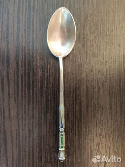 Кофейная ложка, серебро 84 пробы, эмаль по скани