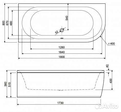 Ванна акриловая Cezares metauro corner-180-80-40-L-W37