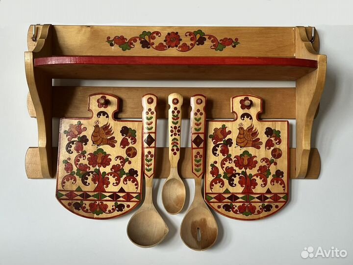 Полка кухонная утварь деревянная СССР роспись