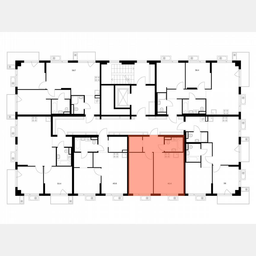 1-к. квартира, 42,4 м², 8/9 эт.