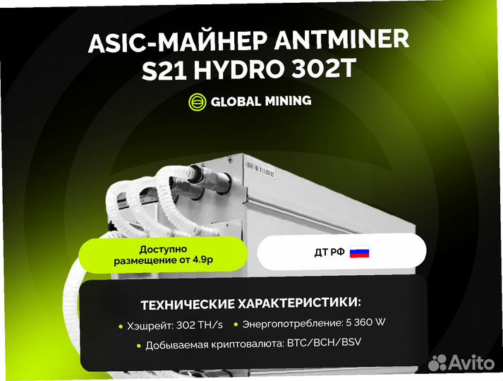 Bitmain Antminer S19 Hydro 158TH/s с гтд РФ