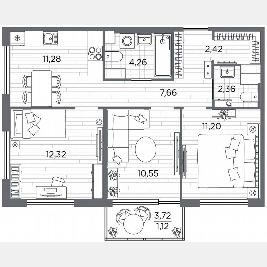 3-к. квартира, 63,2 м², 2/5 эт.