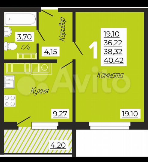 1-к. квартира, 40,4 м², 7/10 эт.