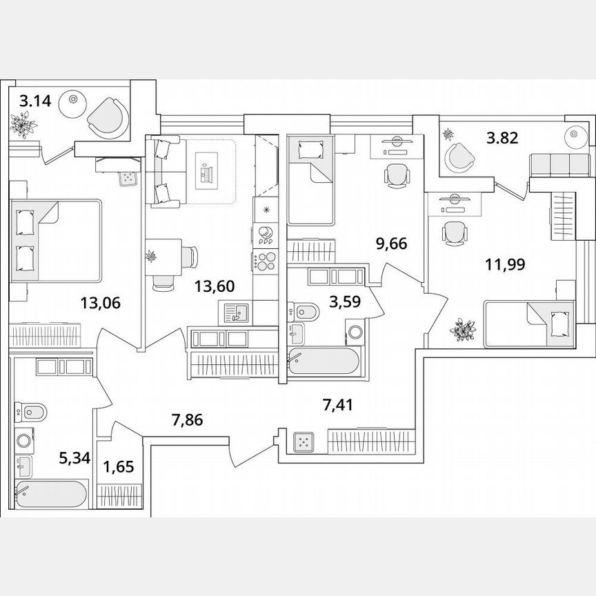 3-к. квартира, 77,6 м², 17/18 эт.
