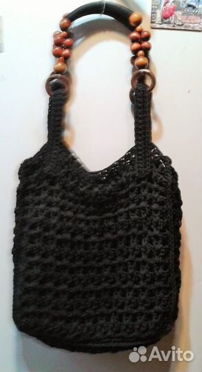 Сумка женская винтажная. Макраме, дерево