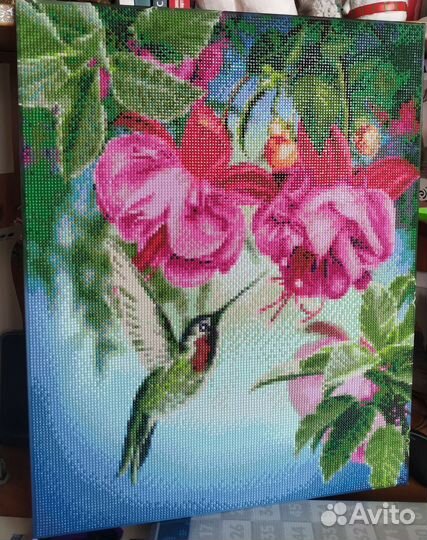 Алмазная мозаика готовая картина Колибри и цветы