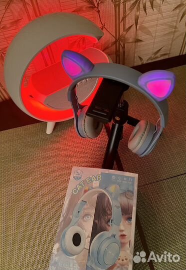 Беспроводные детские светящиеся наушники котик