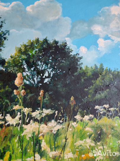 Картина поле цветов,картина маслом на холсте 50/40