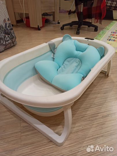 Детская складная ванночка с матрасом и термометром