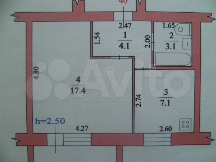1-к. квартира, 32 м², 4/5 эт.