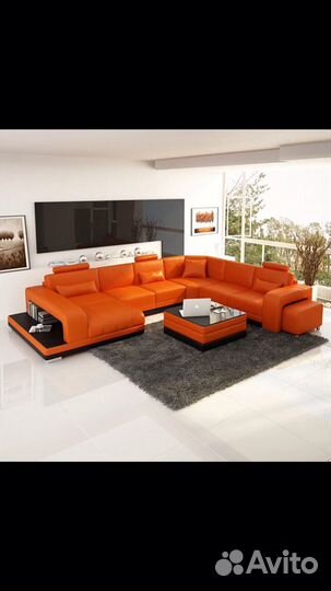 Кожаный угловой диван новый