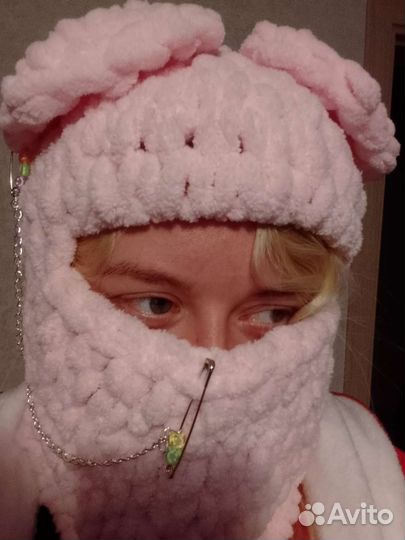 Новая, шапка с ушками, розовая балаклава