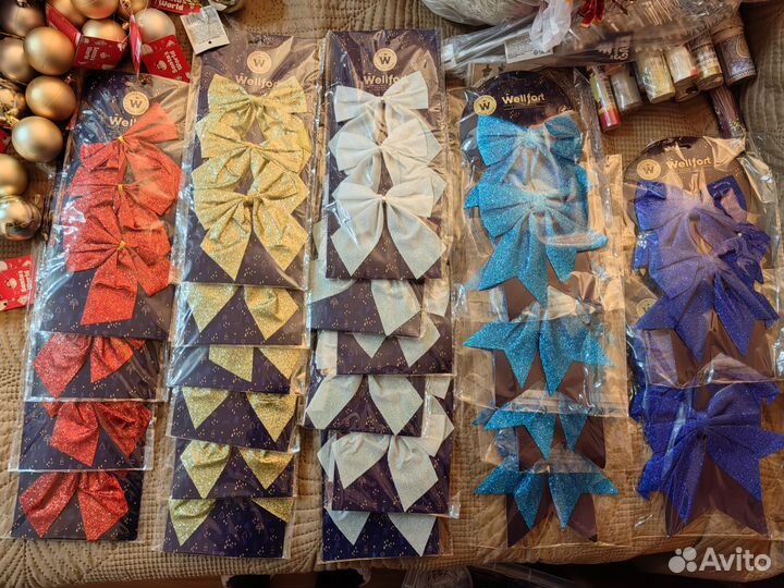 Новогодние бантики, украшения, новый год