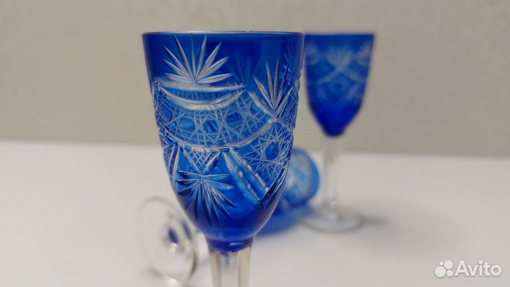 Рюмки синий хрусталь