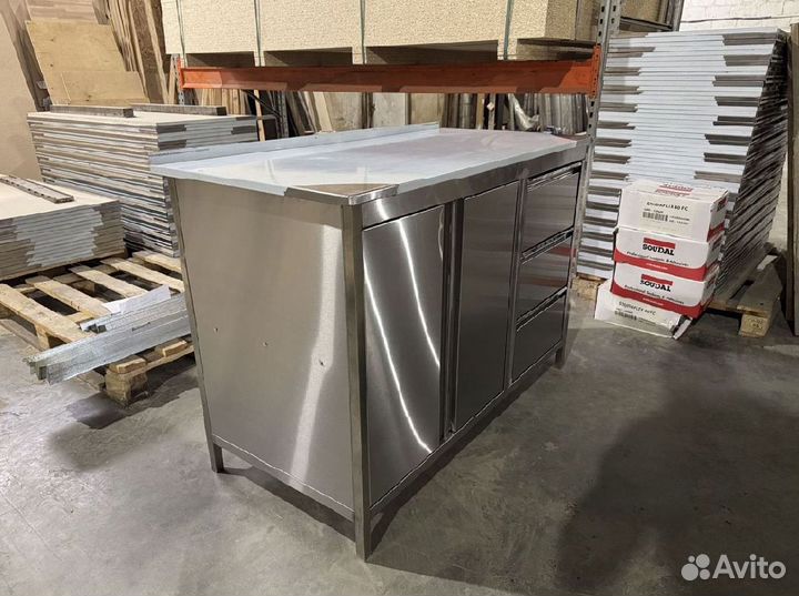 Стол-тумба из нержавейки с 3 ящиками