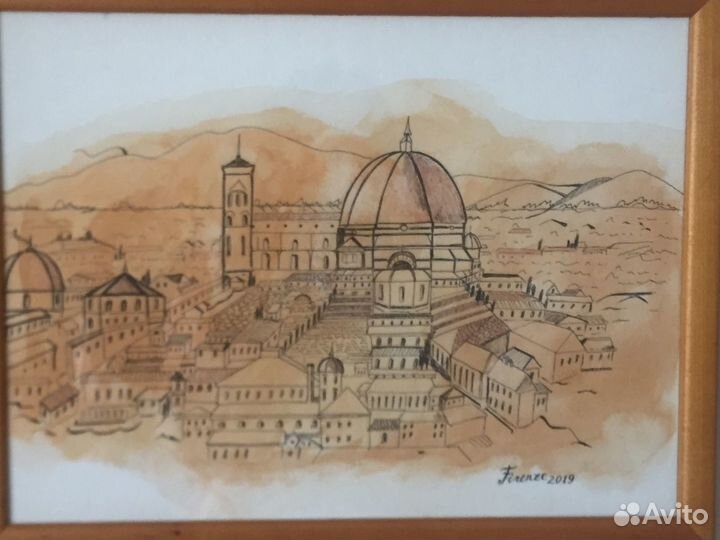 Картина акварелью Город графика