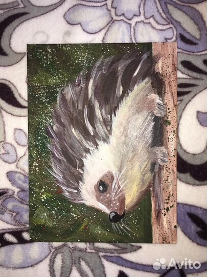 Ёжик нарисованный акрилом на холсте