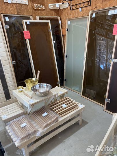 Дверь в баню (стекло, липа)